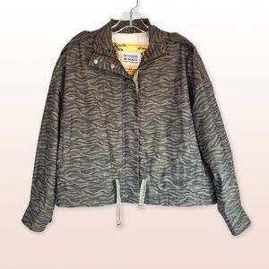 Scotch & Soda Green Black Zebra Print Jacket Gold Zip Snaps Size XS